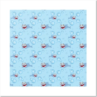 Sharks & Bubbles - Seamless Pattern Posters and Art